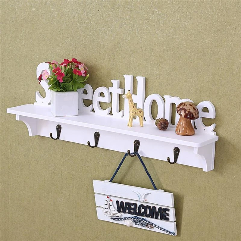 Sweet Home Wall Mounted Rack Wall Door Hanger Hook Storage Rack for Coat Hat Clothes Key (White)