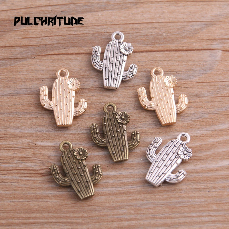 10pcs 15*20mm Three Color Metal Zinc Alloy Cactus Charms Fit Jewelry Medical Plant Pendant Charms Makings