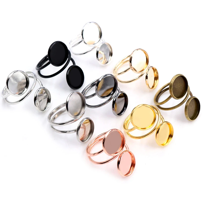 12mm 5pcs Silver Plated Gold Stainless Steel Adjustable Ring Settings Blank/Base,Fit 12mm Glass Cabochons,Buttons;Ring Bezels