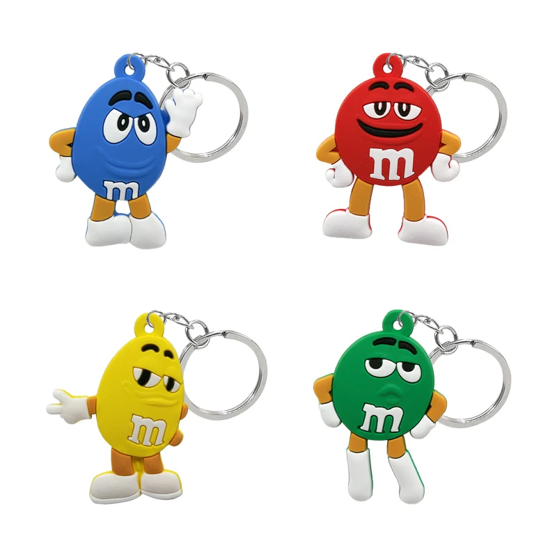 1PCS PVC key chain colorful Bean cartoon figure keyring hot style anime pattern key holder charms for women men jewellery gifts