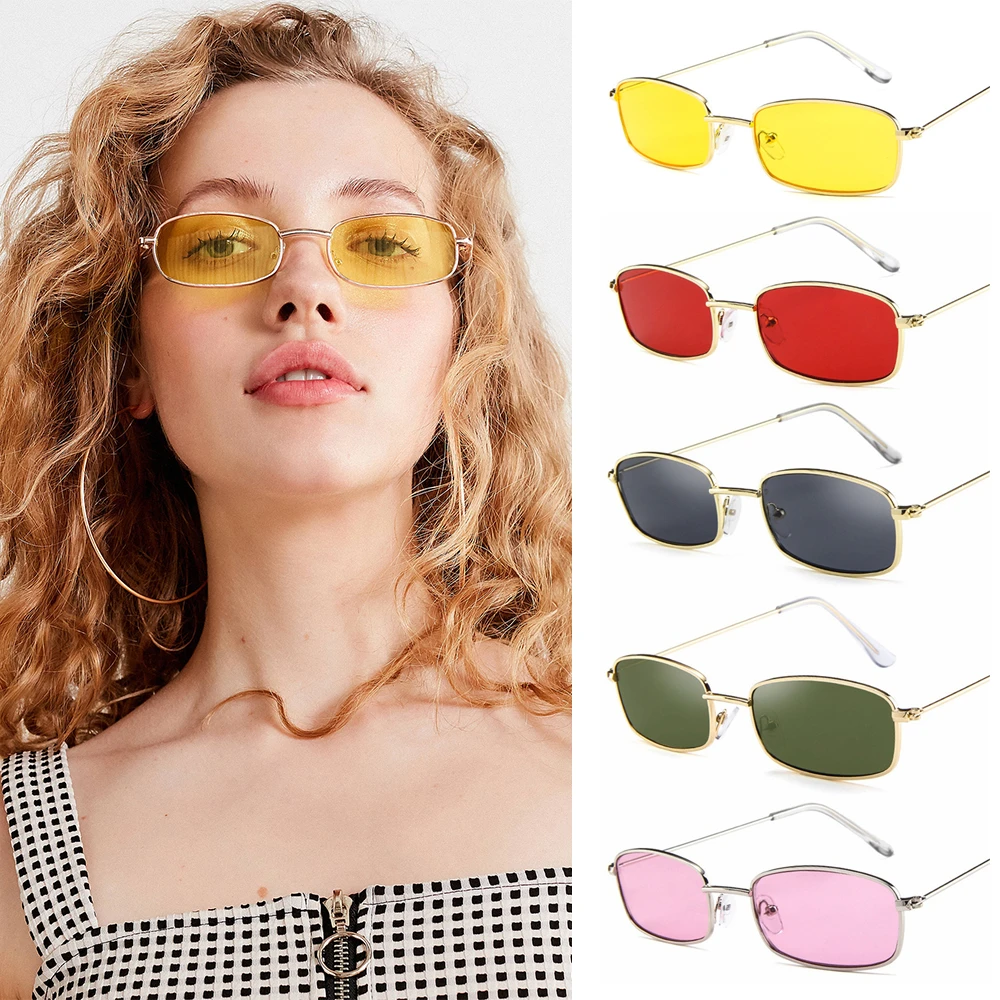 Unisex Metal Frame Rectangle Sunglasses Fashion Small Retro Shades UV400 Sun Glasses Eyewear for Men Women Goggles
