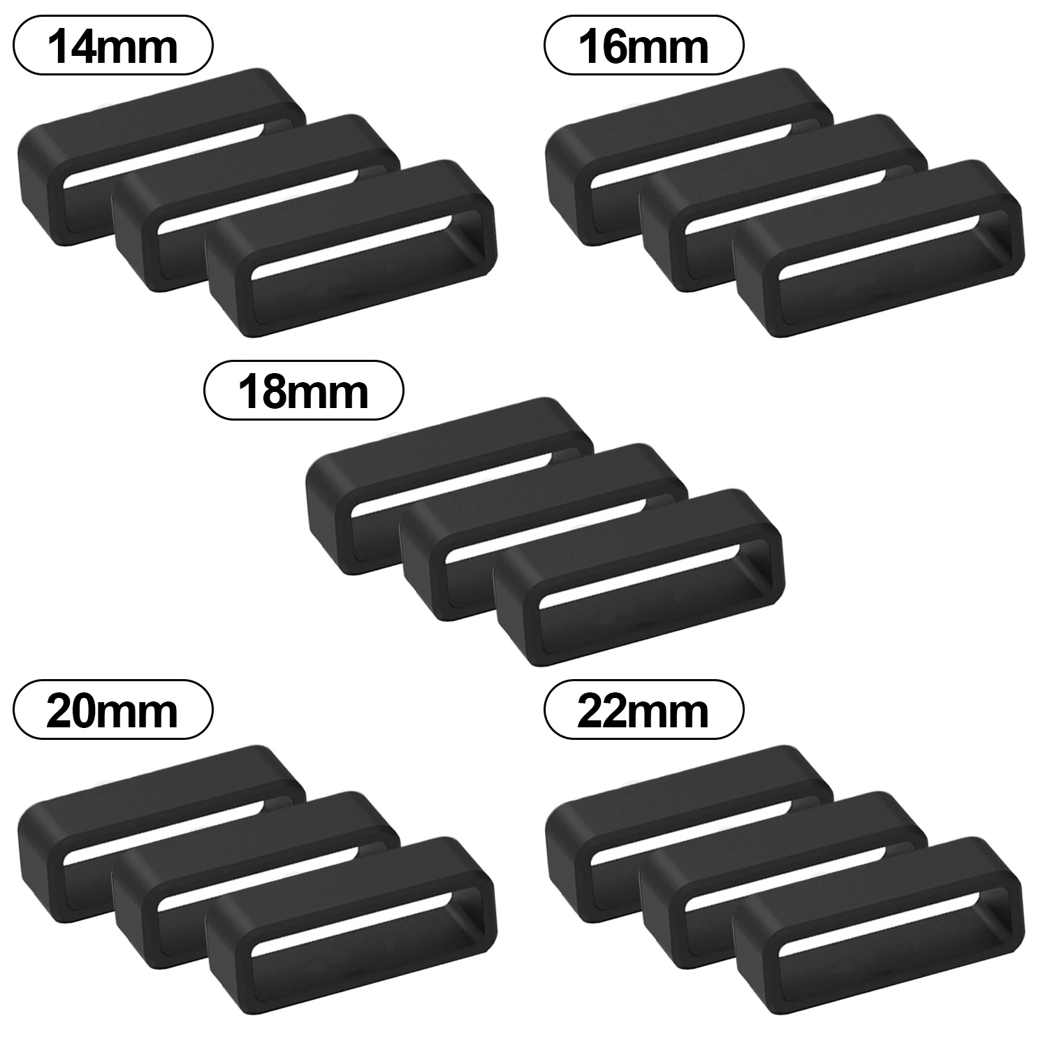 Gosear 6PCS Soft Silicone Replacement Watch Band Strap Loops Rings Keepers Retainers Holders Watch Accessories 14/16/18/20/22mm