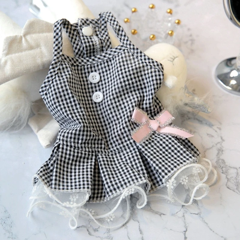 Plaid Bows Dog Wedding Suit Summer Girl Boy Pet Dress For Little Small Chihuahua Pomeranian Cat Clothes Tutu Skirt Accessories