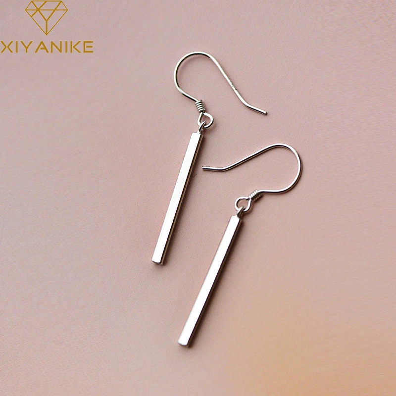 XIYANIKE 925 Sterling Silver Fashion Simple Long Drop Earring Prevent Allergy for Women Creative Geometric Wedding Party Jewelry