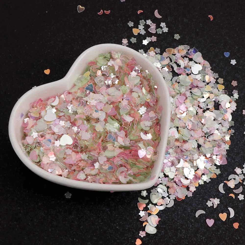 15g/bag Pink Series Shining Sequins Heart Star Moon Shapes Brilliant Glitter PVC Loose Nail Sequin Wedding Decoration Craft Confetti