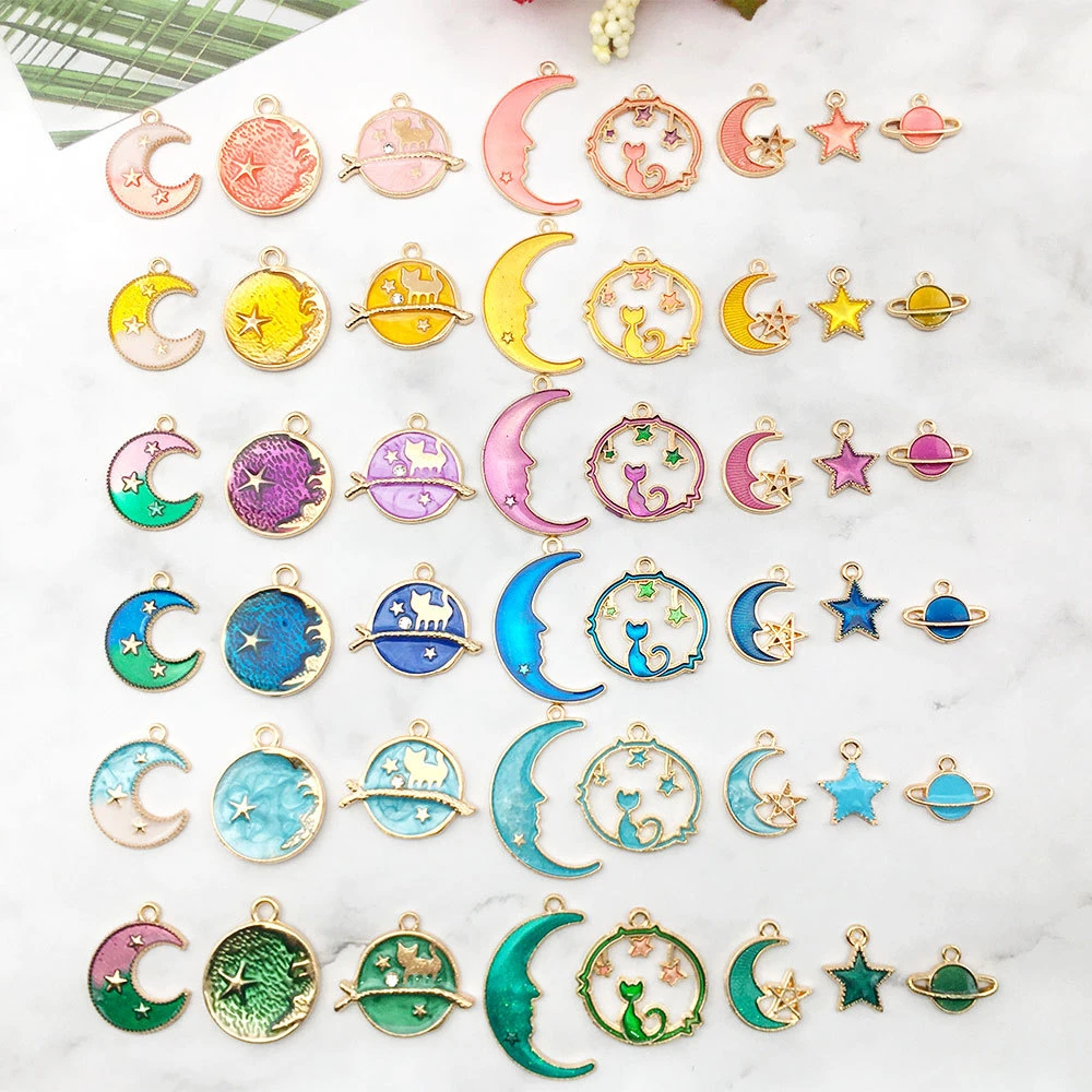 48pcs/16pcs/pack Star Moon sky Universe Enamel Metal Charms for  Earring  Bracelet DIY Jewelry  Making