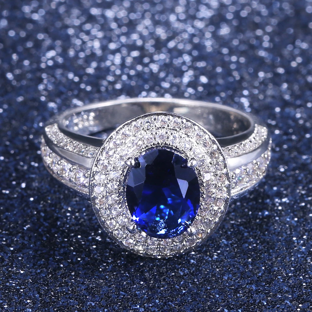 Huitan Vintage Solitaire Deep Blue Cubic Zircon Stone Party Ring For Women New Year's Gift Jewelry  Wholesale Lots&Bulk Ring