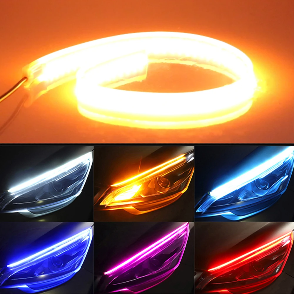 30 45 60CM Waterproof Car Headlight Decorative Led Strip Streamer Light Strip Flexible Turn Signal DRL Daytime Running Lamp 12V