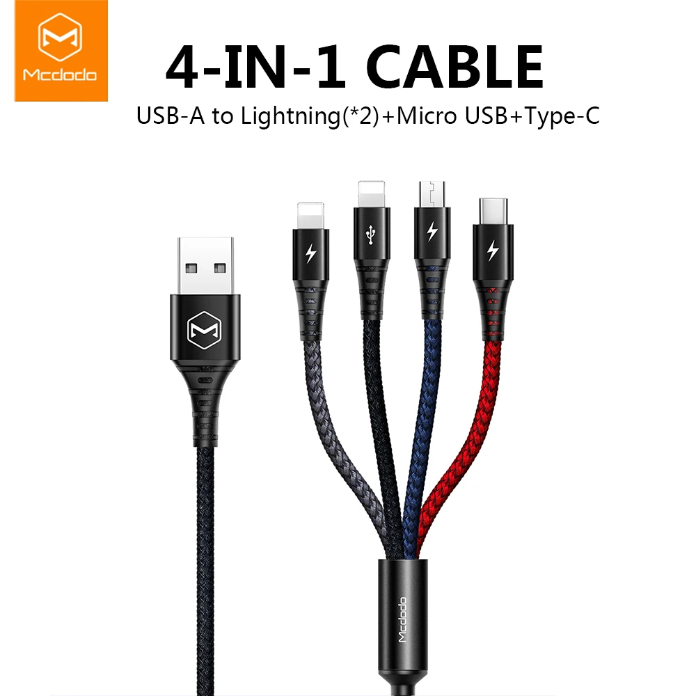 Mcdodo 4 in 1 USB Cable Micro USB Type C Charger Cable for iPhone 12 11 P ro Max X XS XR 8 Huawei USB C Fast Charging Data Cord