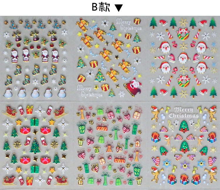 24 Sheets Christmas 3D Nail Sticker Water Decal Holographic FoilSanta Tree Snowflakes Variety Nail Art Decal Sticker Set CMS901