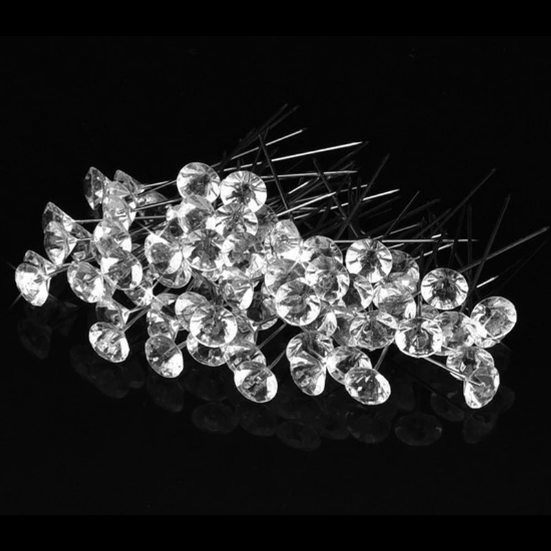1 Box 50pcs/100pcs Diamond Pins Wedding Bouquet Pins Stitching Needles with Plastic Box Apparel Sewing Accessories Handicrafts