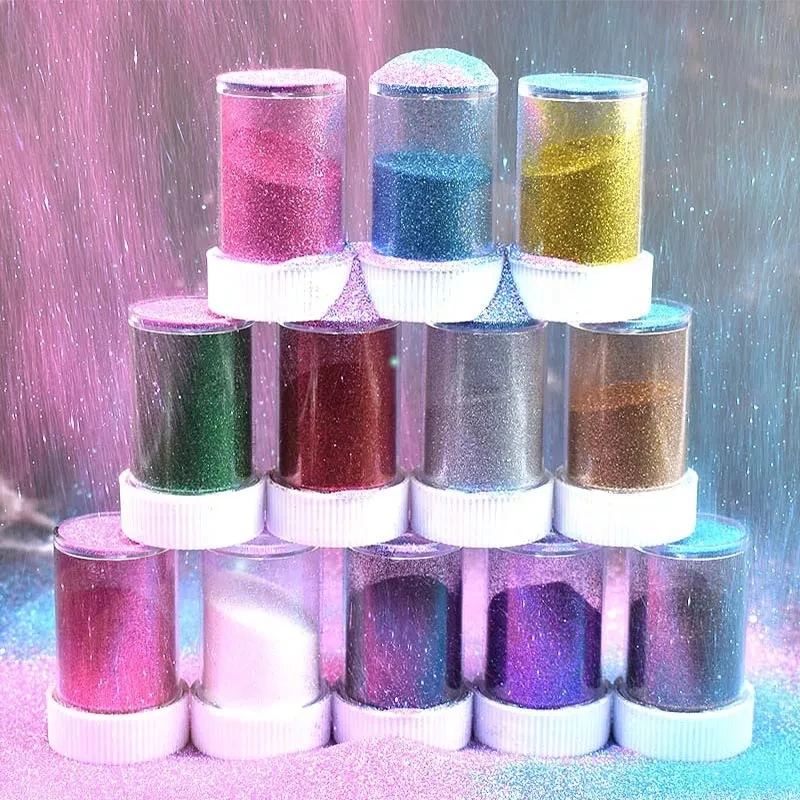 20g Glitter Powder for Lip Gloss DIY Lipgloss Base Gel Tools Lip Gloss Making Shimmer Face Glitter Makeup Use 12 Colors