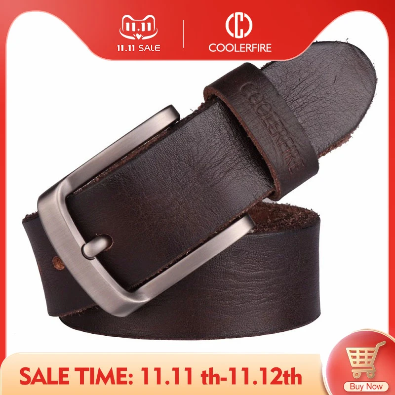 CCOOLERFIRE Men Belt Full Grain 100% Real Genuine Cowskin Top Layer Leather Soft Jeans Cowhide Belts For Men TM053
