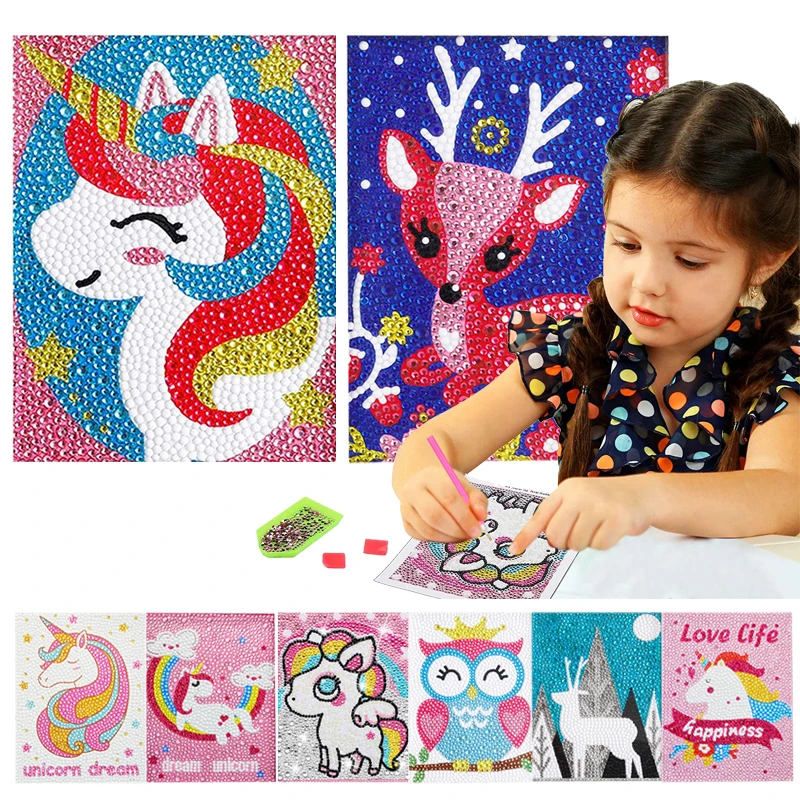Diamond Painting by Number Kits Deer Unicorn Owl Crystal Rhinestone Diamond Embroidery Paintings Pictures Arts Craft for Kids