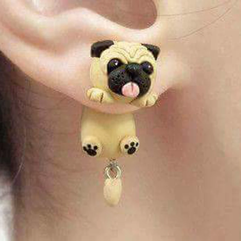 Fashion Cute Handmade Polymer Clay Soft Cute Sharpei Pug Dog Earrings For Women Cartoon Animal Stud Earring Jewelry Gift