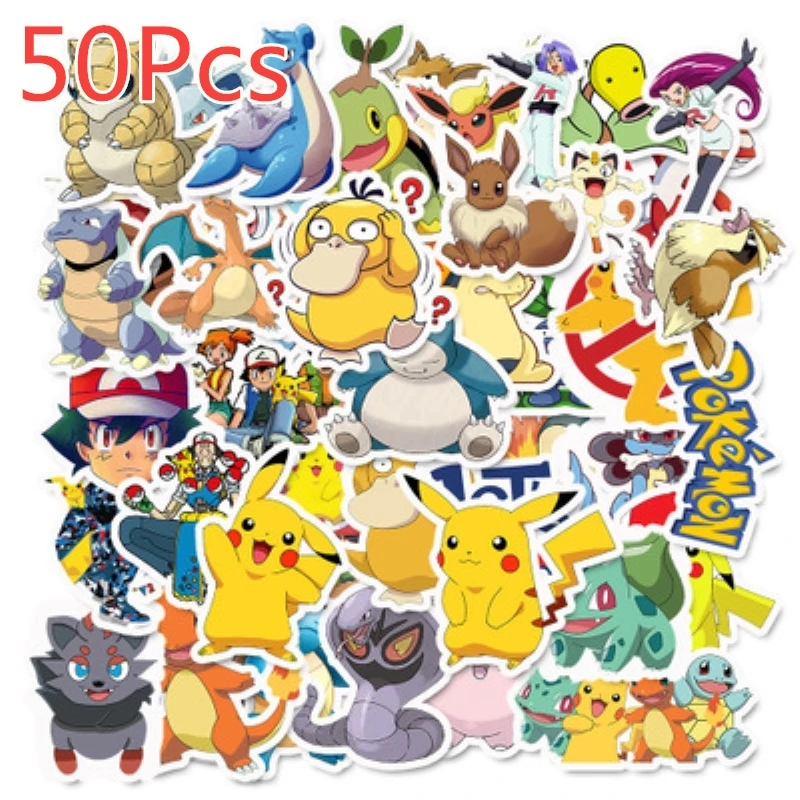 40/50/100 Pcs Cartoon Anime Pokemon Stickers Kawaii Pikachu Stikers Skateboard Bicycle Guitar Laptop Kids Waterproof stikers Toy