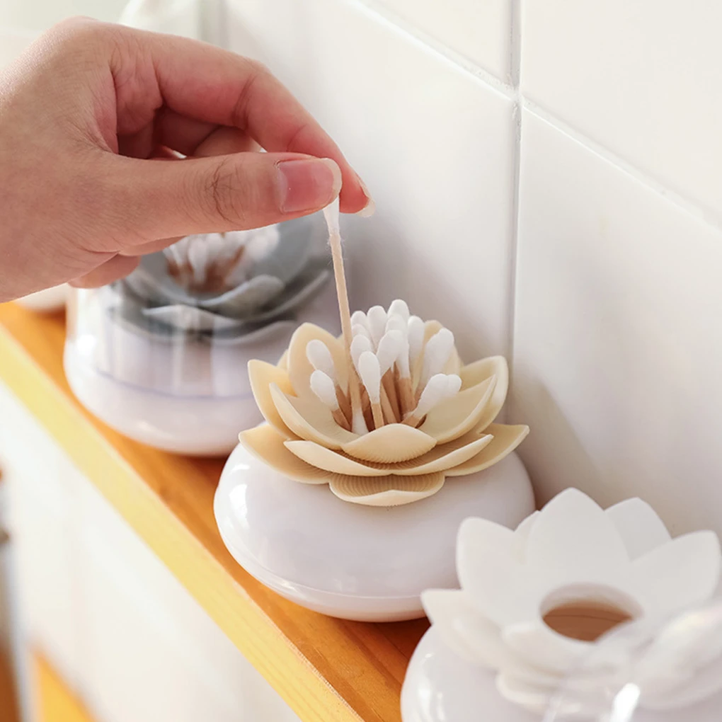 Cotton Swab Holder Flower Design Storage Container Toothpicks Organizer Tube with Dust Cover