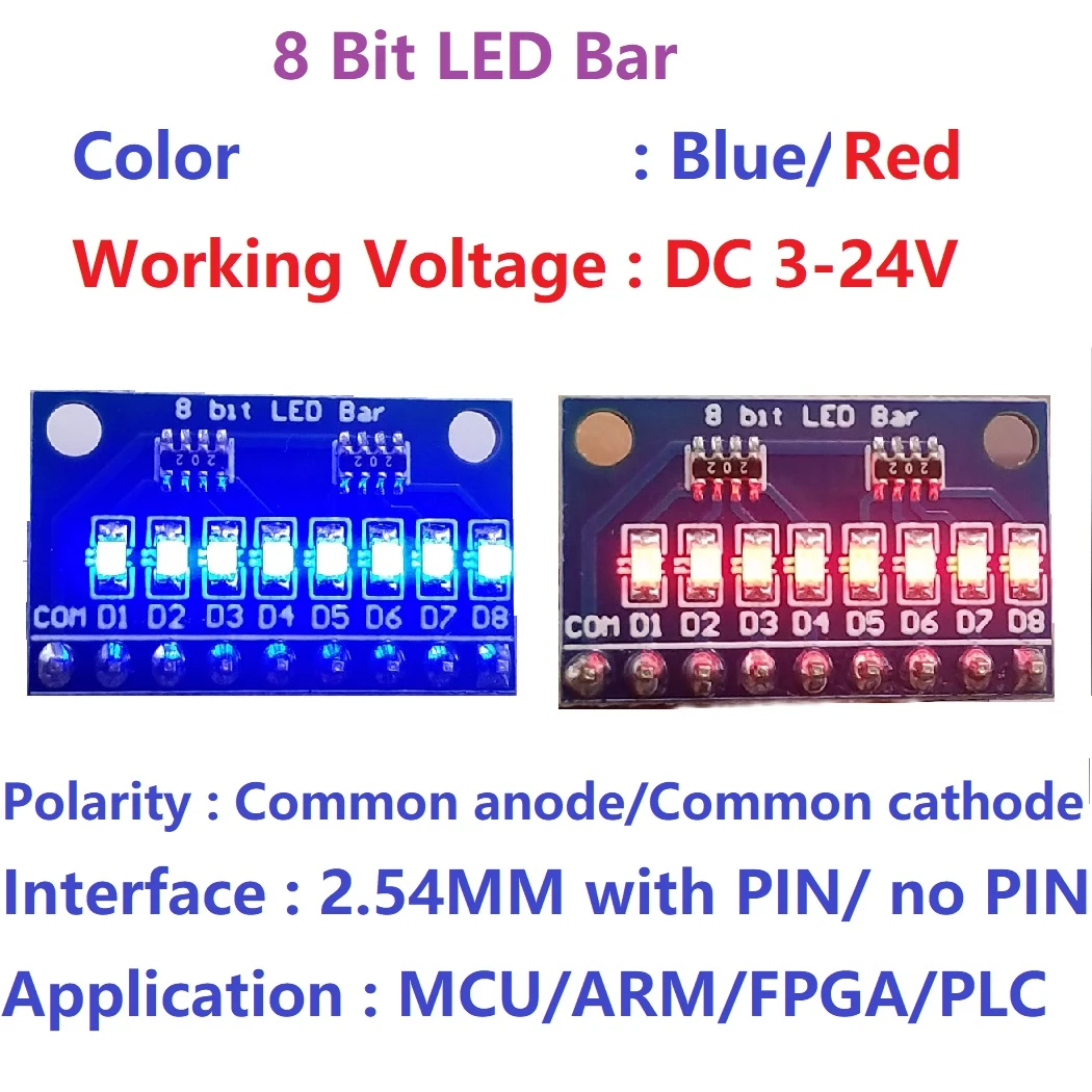 2pcs 3-24V 8 Bit Blue/Red Common anode/cathode LED indicator Module Breadboard starter kit Board for MCU ARM 3d printer UNO MEGA
