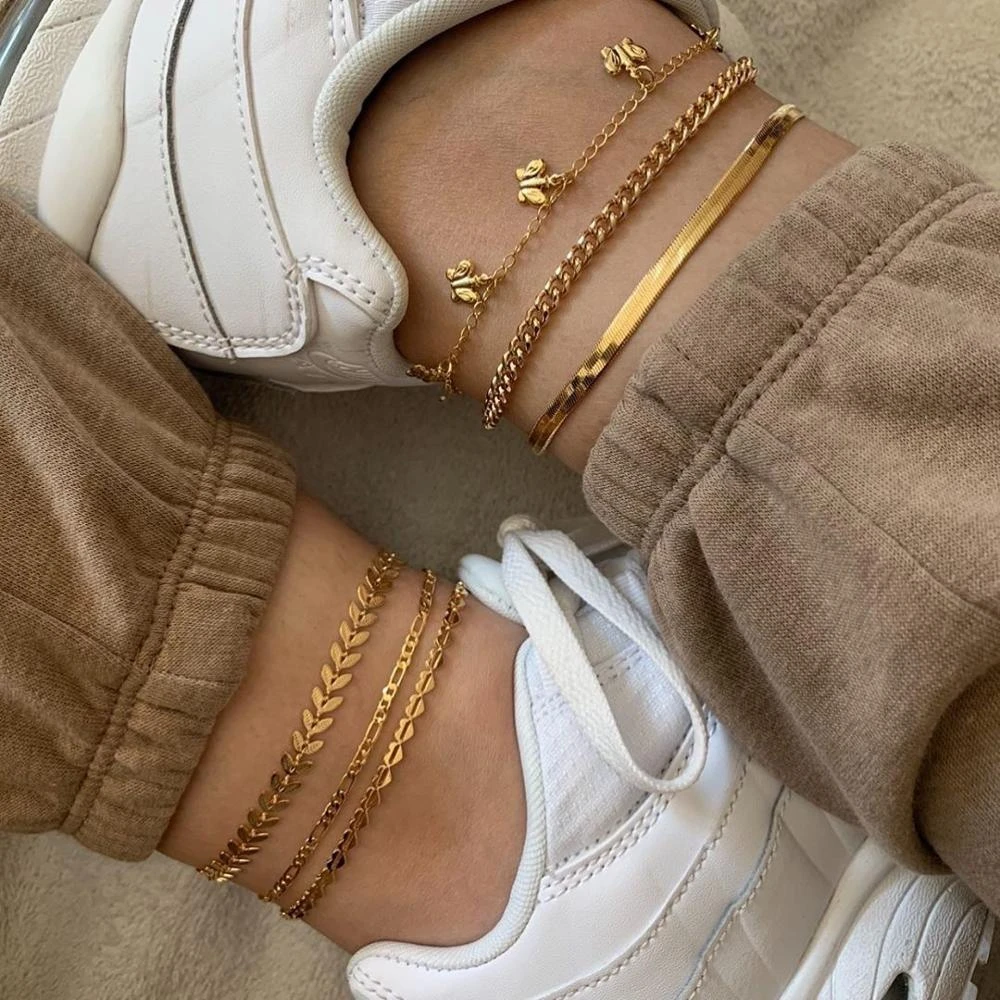 Boho Anklet Foot Geometry Chain Ankle Summer Bracelet Butterfly Pendant Charm Sandals Barefoot Beach Foot Bridal Jewelry A028