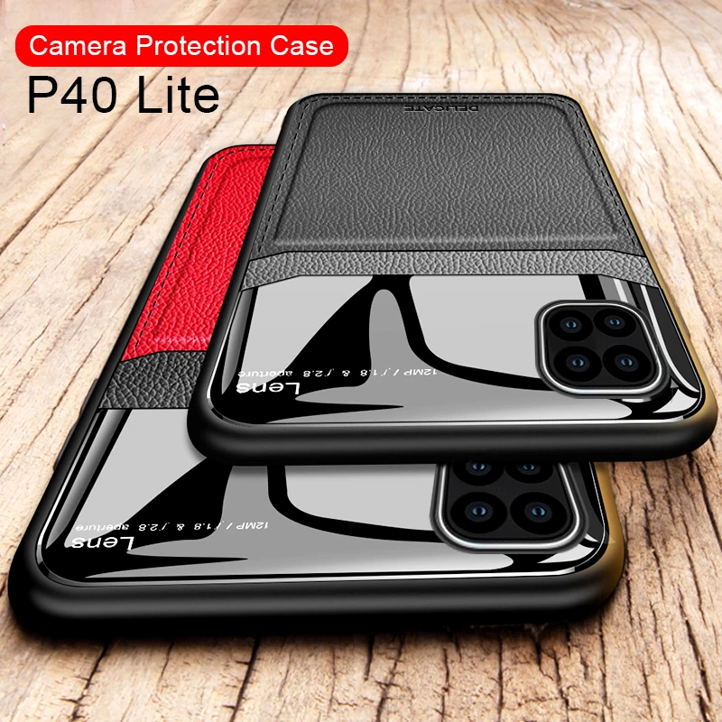 p40lite leather mirror case For Huawei p40 lite glass cases camera Lens cover Shell huwei p 40 light jny-l2a coque capa fundas