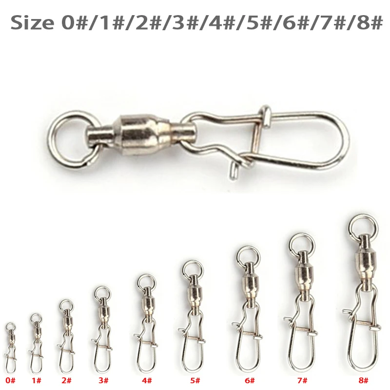 20pcs/Lot Ball Bearing Swivels Crane Duo Lock Snap Trolling Rigging Fishing Hook Connector 0# 1# 2# 3# 4# 5# 6# 7# 8#