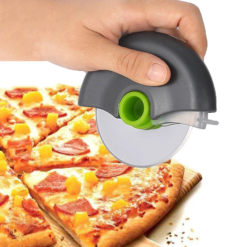 Stainless Steel Round Wheel Cutting Knife for Pizza with Lid Roulette Roller Dough Pizza Slicer Cutter Baking Accessories Tools