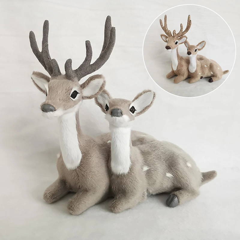 Simulation Lying Christmas Sika Artificial Deer Reindeer Fairy Garden Miniatures Prop Animal Model Figurine Shop Window Showcase