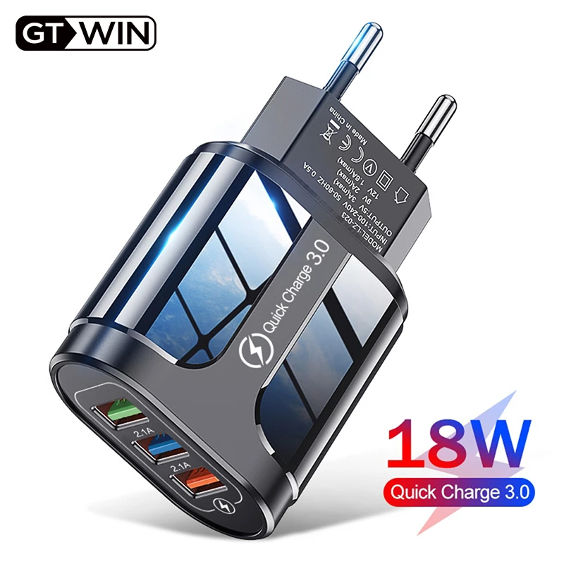 GTWIN 3 USB Fast Char2ger Quick Charge 3.0 Universal Wall Mobile Phone Charger for Samsung Xiaomi iPhone QC3.0 Charging Adapter