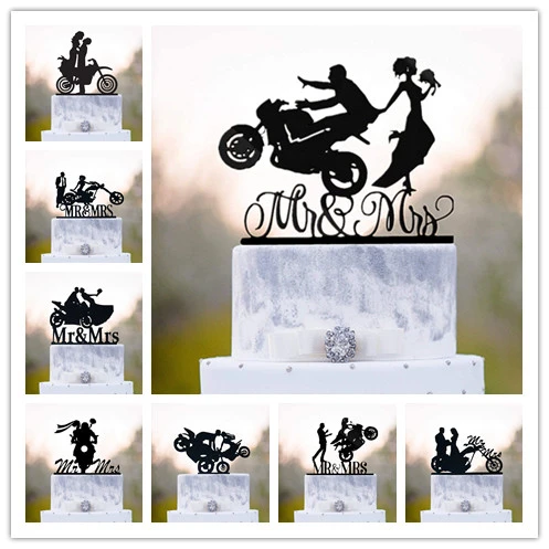 Funny Style Motorcycle Couple Wedding Cake Topper Acrylic Bride And Groom Cake Toppers Anniersary Engagement Decoration