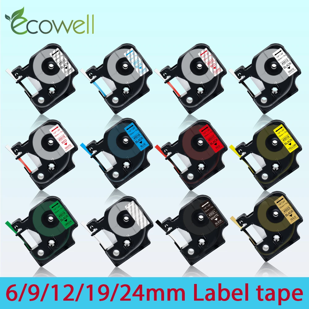 Ecowell 6/9/12mm Compatible for Dymo D1 45013 40913 43613 40910 45010 45016 label Cassette for Dymo LabelManager LM 160 280 210D
