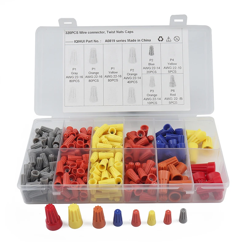 320PCS PVC Insulated Wire Connector Spade Terminals Twist On Electrical Nut Spring Cap Assortment Kit