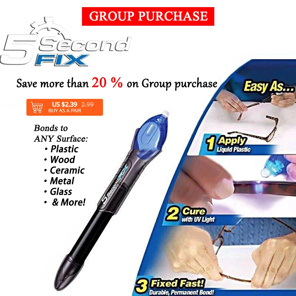 Repair Glue 1 Pcs 5 Second Fix UV Light Repair Tool with Glue Super Powered Liquid Plastic Welding Compound Repairing Tool