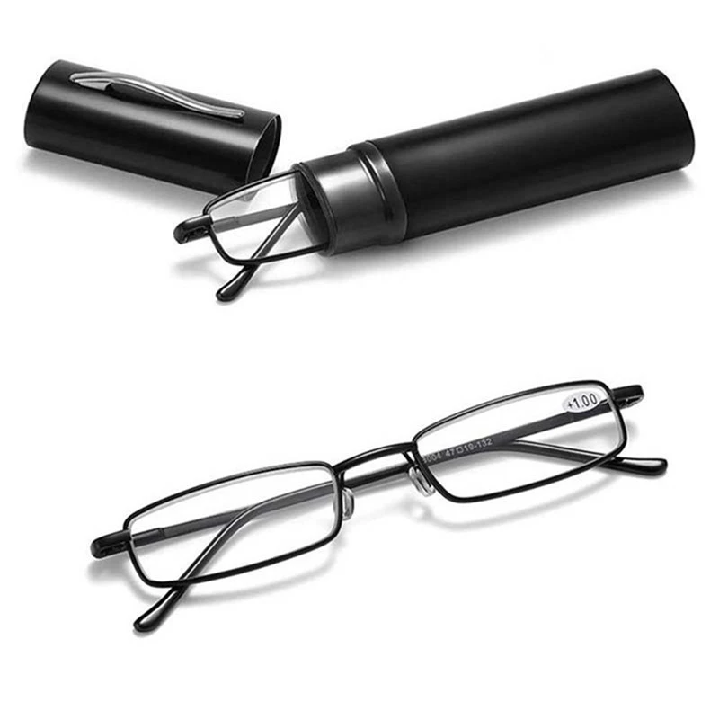 iboode +1.0 +1.5 2.0 2.5 Reading Glasses With Pen Tube Case Men Women Ultralight Portable Computer HD Presbyopic Eyeglasses New