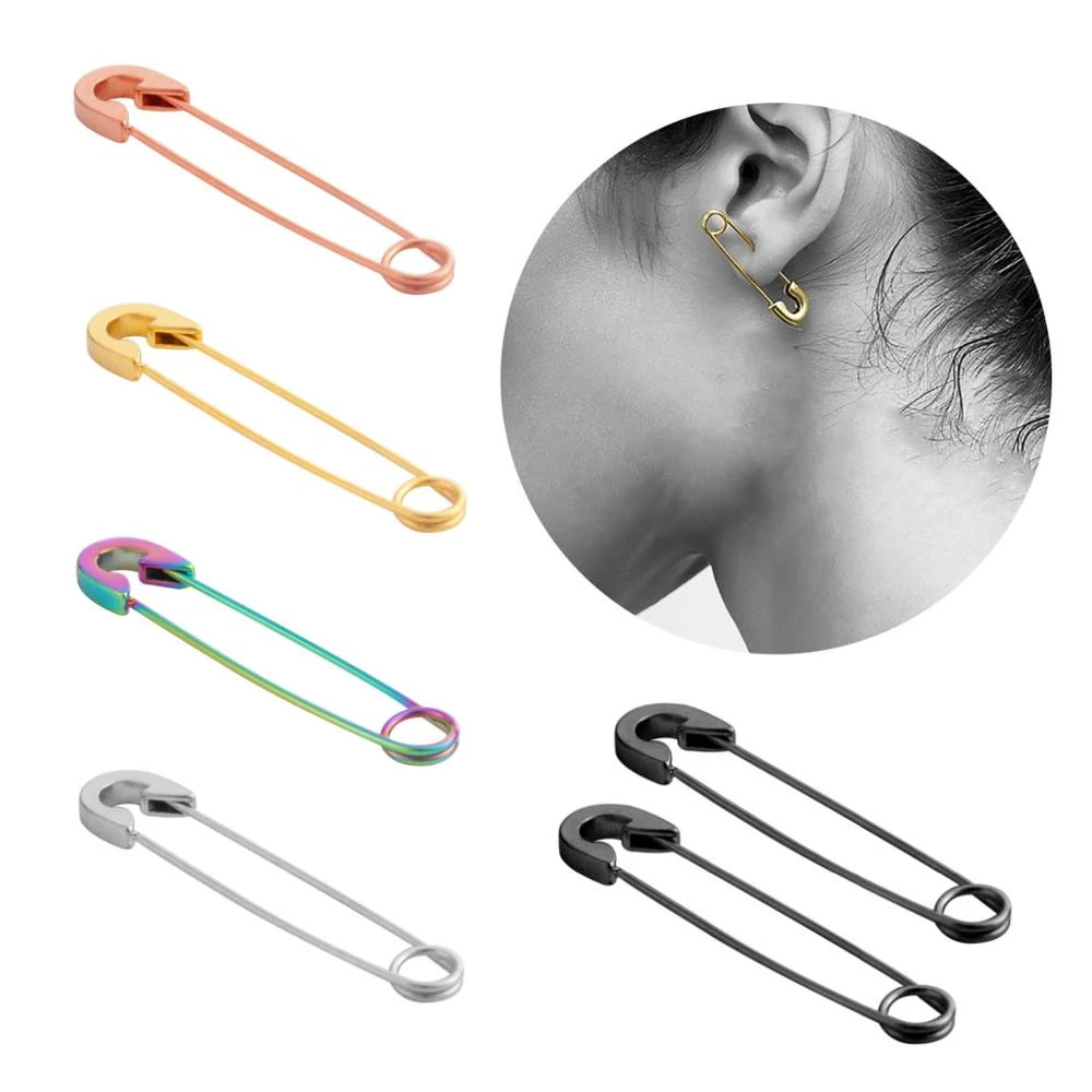 Stainless Steel Punk Pin Earrings Unique Design Paperclip Safety Steel Stud Fashion Earrings Elegant Women Man  Rock Piercing Ma