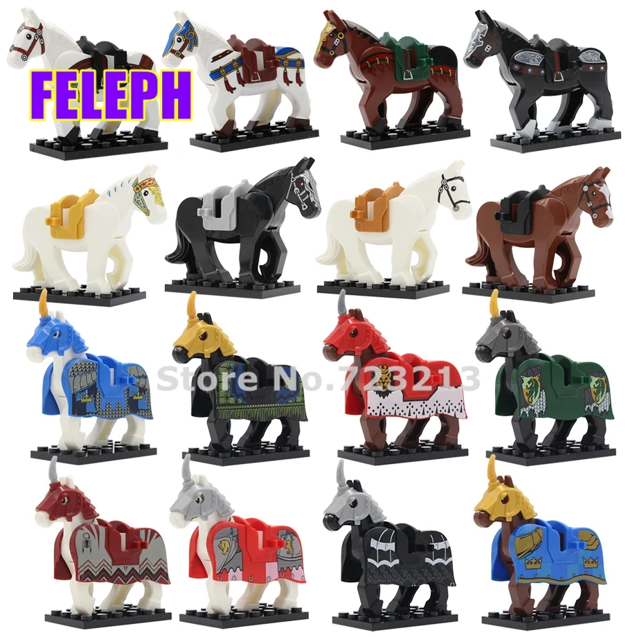 Single Sale War Knight Armor Horse With Saddle Medieval Theme Animal MOC Building Blocks Model Bricks Toys For Children