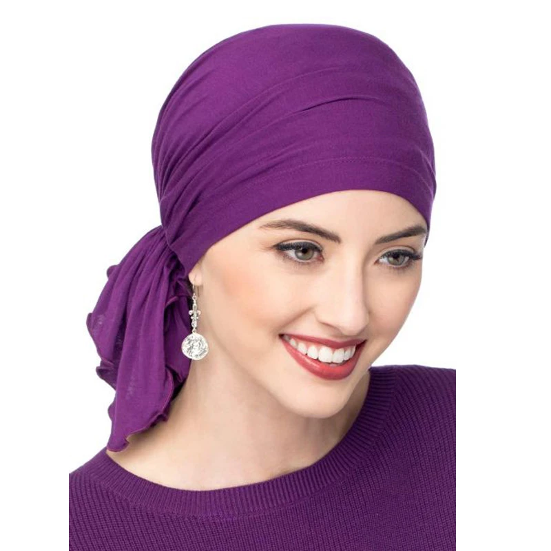 Muslim Bamboo cotton Pre-Tied Scarf Chemo Bonnet Caps Women Turban Hat Headwear Headscarf Wrap Cancer Bandanas Hair Accessories