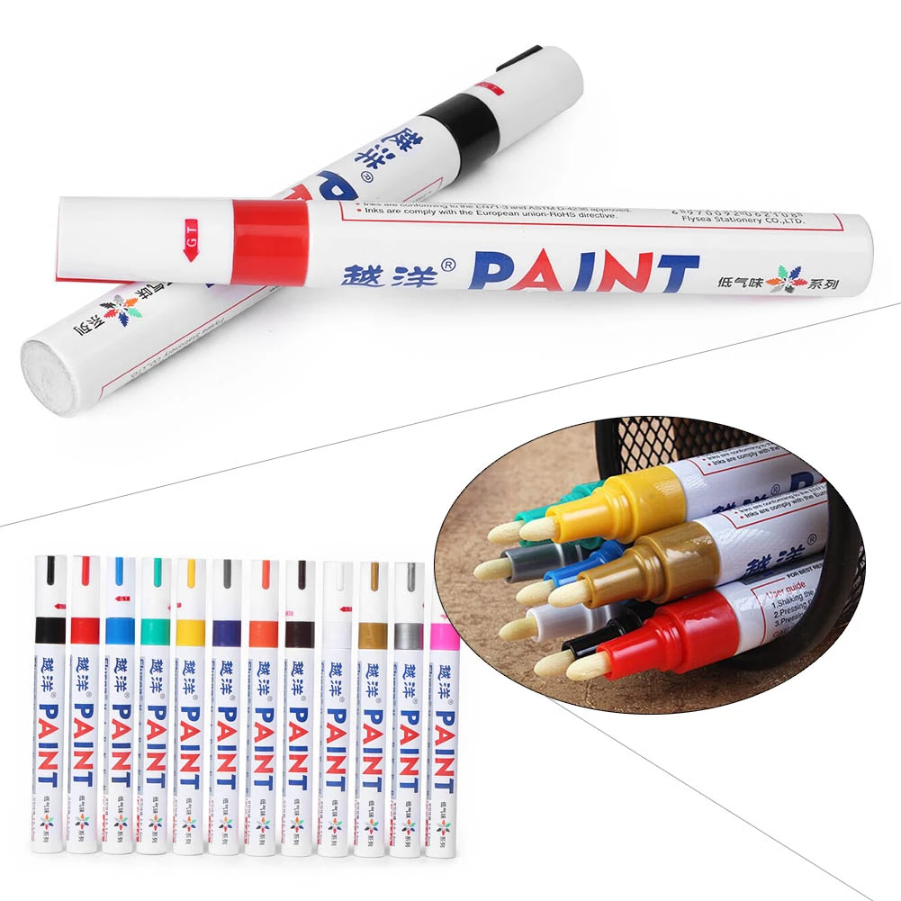 1pc Car Waterproof Permanent Paint Marker Pen Durable Fix Stift Tire Tread Rubber Metal Access Painting Pens 12 Colors