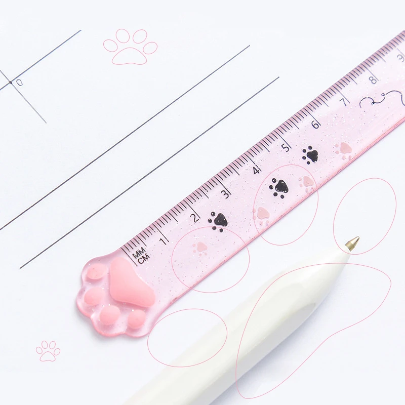 Cute Cat Paw Plastic Straight Rulers Kawaii School Office Supplies Planner Accessories Student Prize Drawing tools