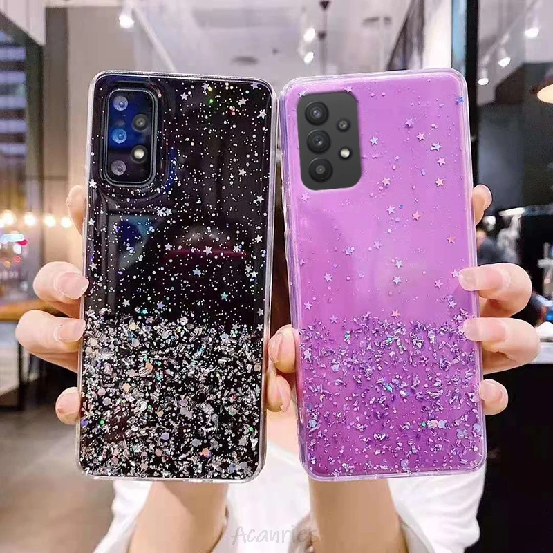 Bling Star Diamond Glitter Phone Case On For Samsung Galaxy A32 4G A52 A72 A42 A12 5G A02 A02S A01 M01 Core Soft Tpu Back Cover