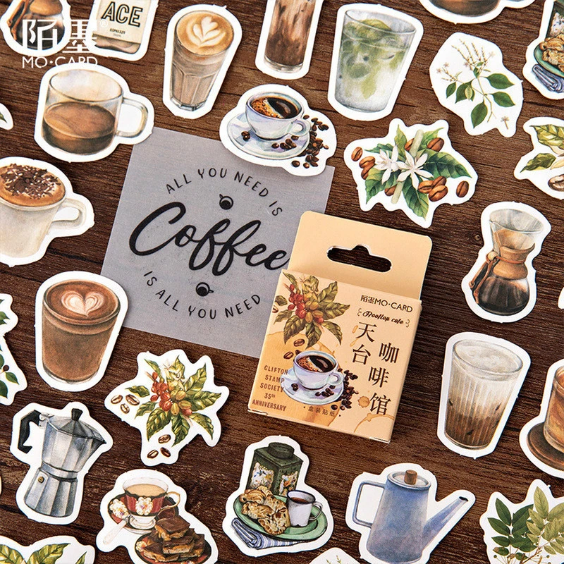 46pcs Cute Stationery Stickers Scrapbooking Diary Kawaii Coffee Plant Stickers Diy Vintage Decorative Stickers School Supplies