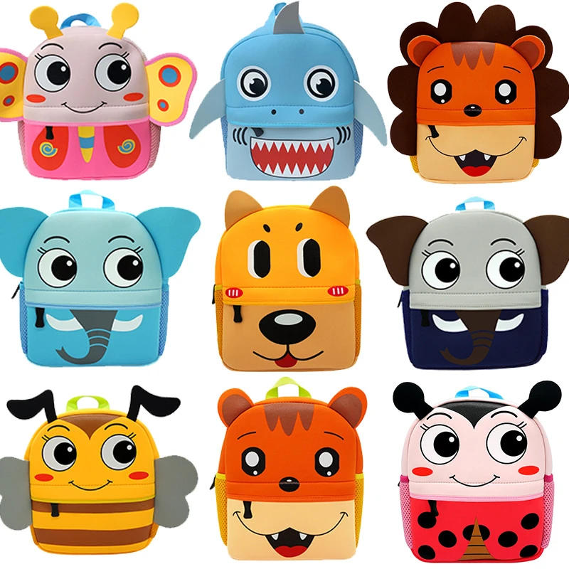 3D Cartoon Children Backpacks Girl Boys School Bags Baby Cut Toddler Kids Bag Neoprene Backpack Kindergarten Bag Brand Design