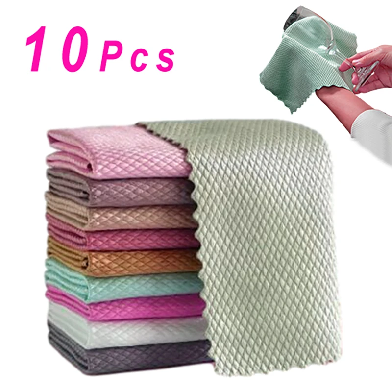 Efficient Glass Cleaning Towel MIrror Cleaning Cloth Absorbent Kitchen Towels 25x25cm Napkin for Glass Dish Washing  Wiping Rag