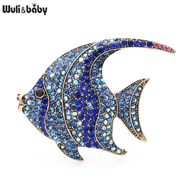 Wuli&baby Sparkling Rhinestone Fish Brooches Women Metal 3-color Flat Fish Office Casual Brooch Pins Gifts
