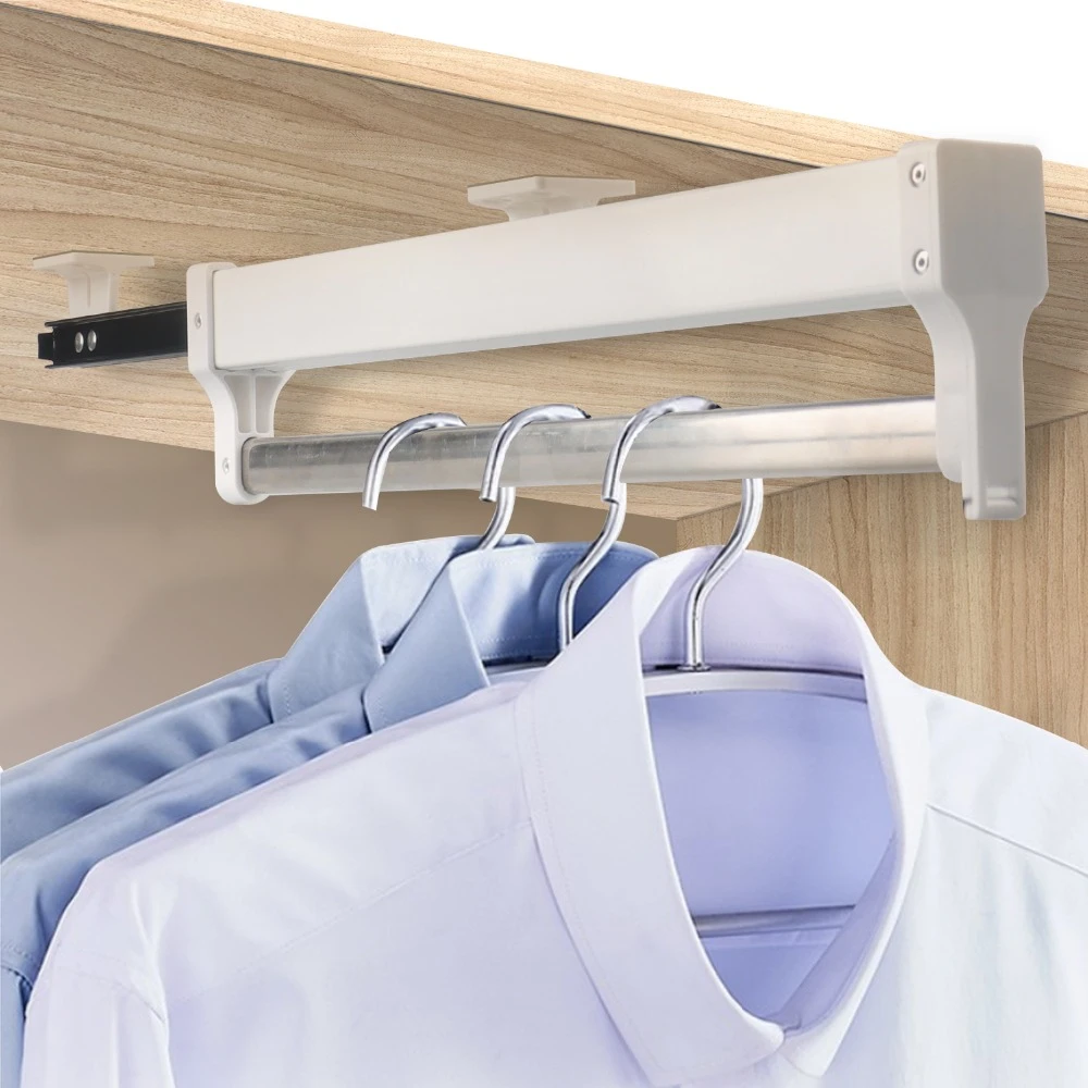 50KG Heavy Top mount pull out pull-out closet hanger Rack Bar Ball Bearing Slide Heavy Duty Rod Adjustable Wardrobe Hanger