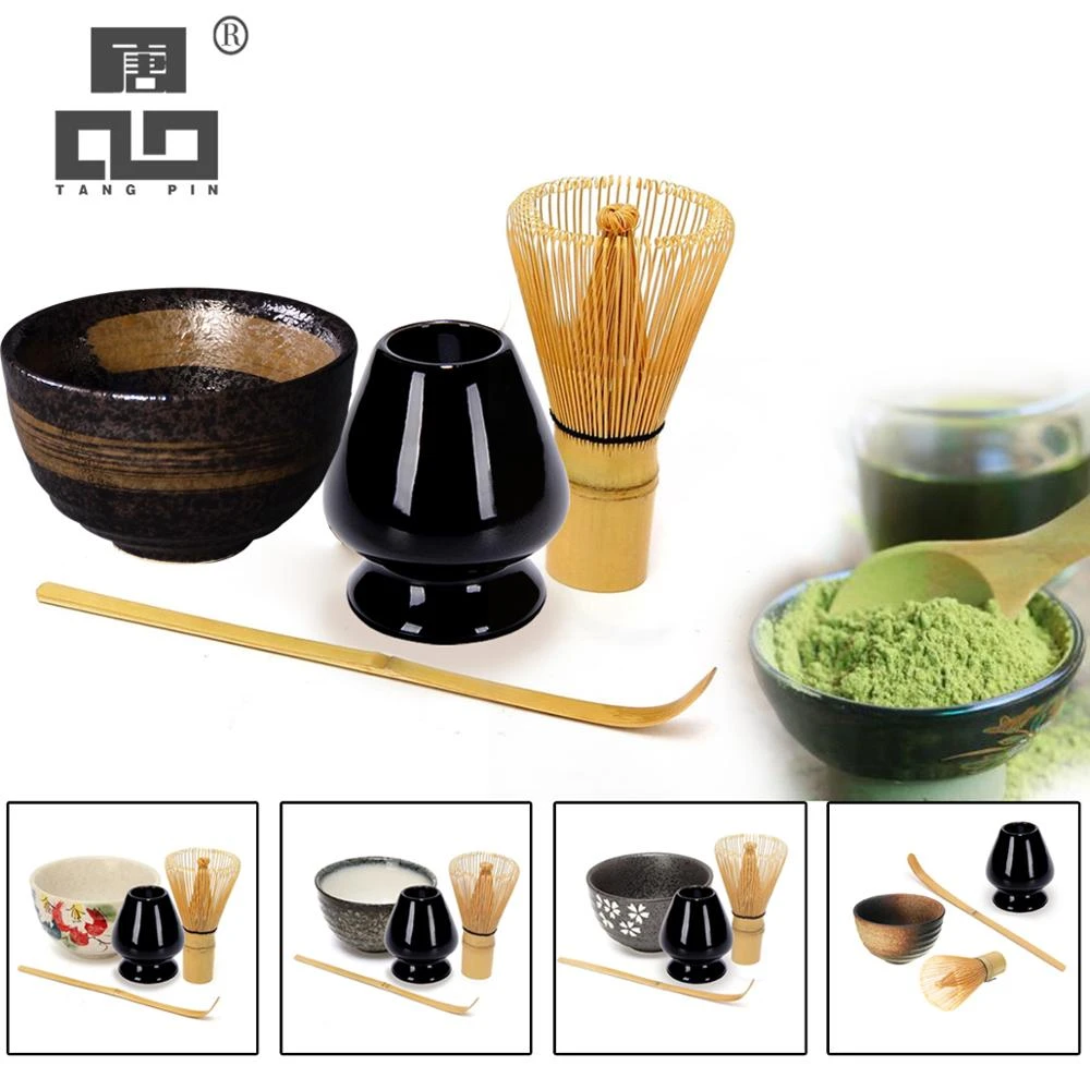 TANGPIN 4pcs/set traditional matcha giftset bamboo matcha whisk scoop ceremic Matcha Bowl Whisk Holder japanese tea sets