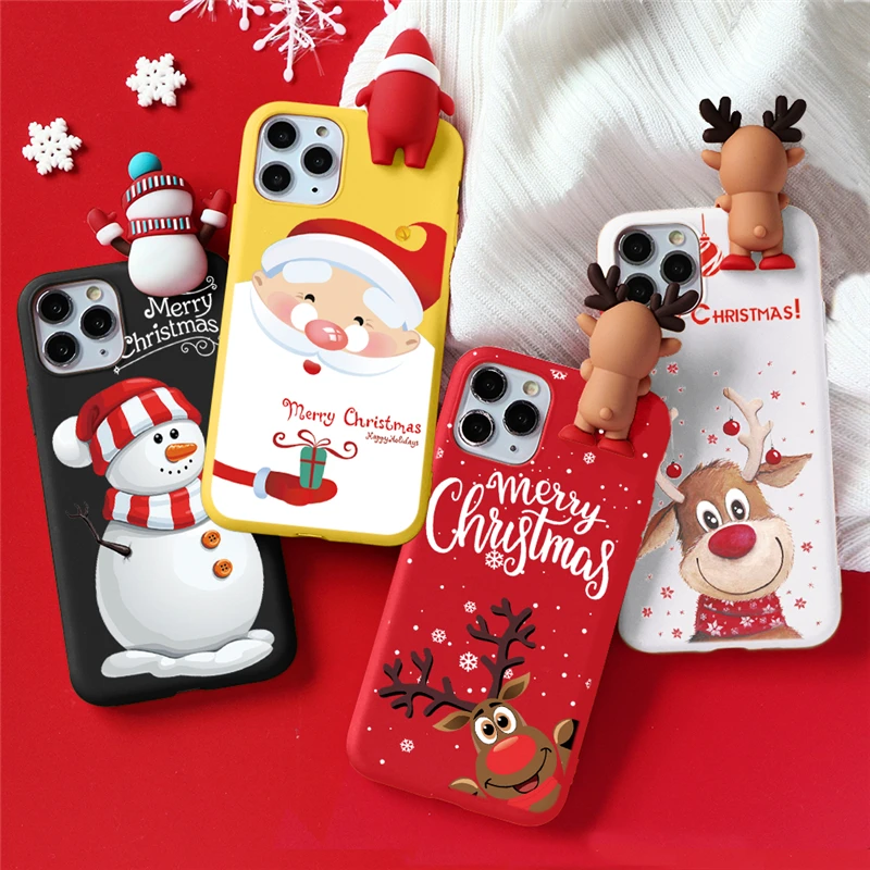 Cute 3D Doll Cartoon Christmas Santa Reindeer Soft Phone Case For iPhone 13 12 11 Pro MAX Mini XS XR 8 7 Plus SE 2020 Cover Gift