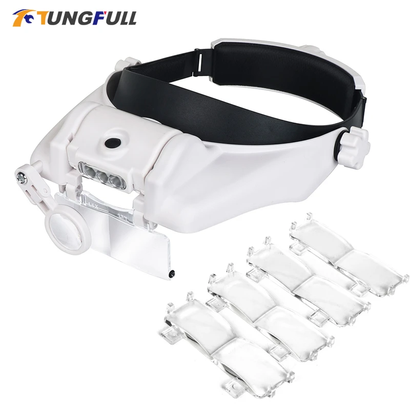TUNGFULL Glasses Loupe Watchmaker Repair Tool Glasses Magnifier LED Headband Magnifying Glass 1.5x 2x 2.5x 3x 3.5x 8