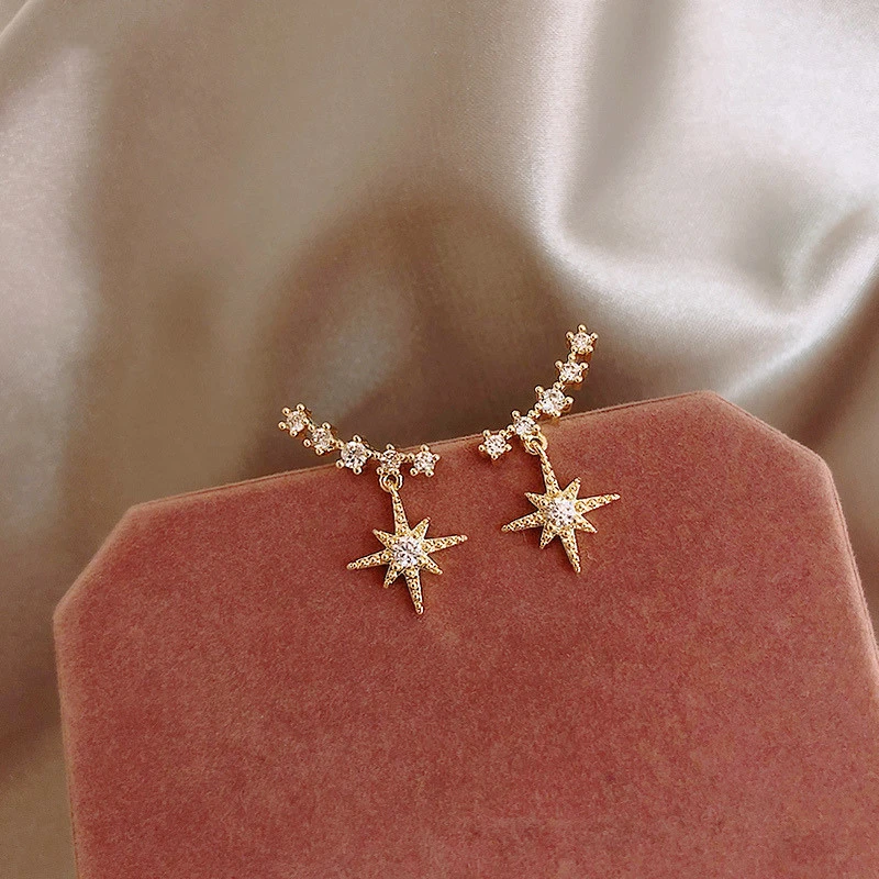 Dominated new 2019 contracted delicate crystal Star temperament Drop earrings Women Korean Classic style small Earrings fashion