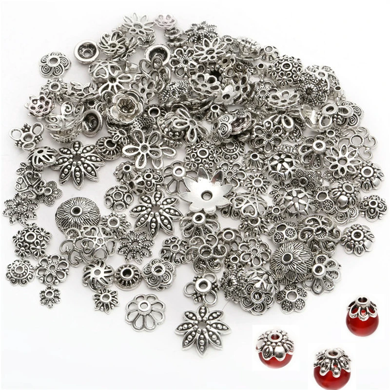 150pcs/lot 4-15mm Silver Mixed Bead Caps With Different Patterns End Bead Cap Accessories For Jewelry Making Bracelet DIY