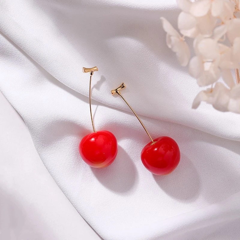 2020 New Korean fine Resin sweet cherry Fruit modelling Women earrings contracted elegant lovely fashion Drop earrings senior